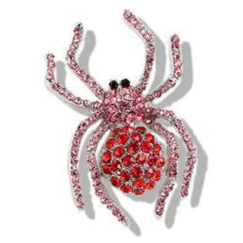 Rhinestone Spider Brooch-Pink and Red