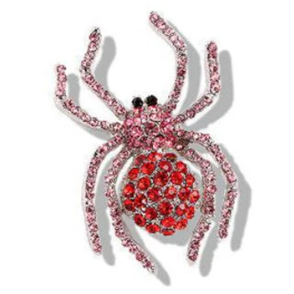Rhinestone Spider Brooch-Pink and Red