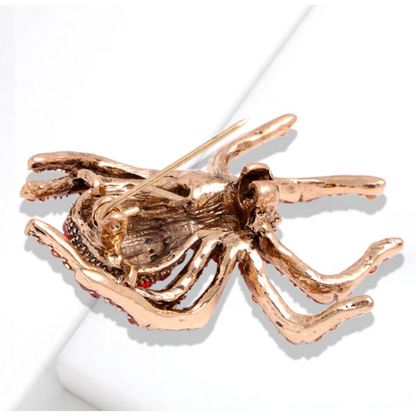 Rhinestone Spider Brooch-Pink and Red