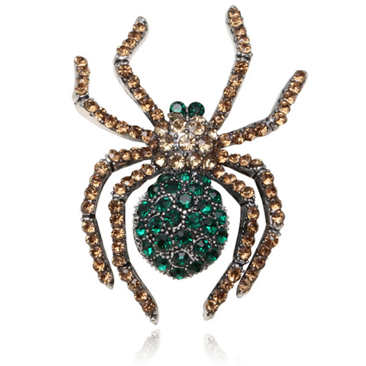 Spider Rhinestone Brooch Pin-Green