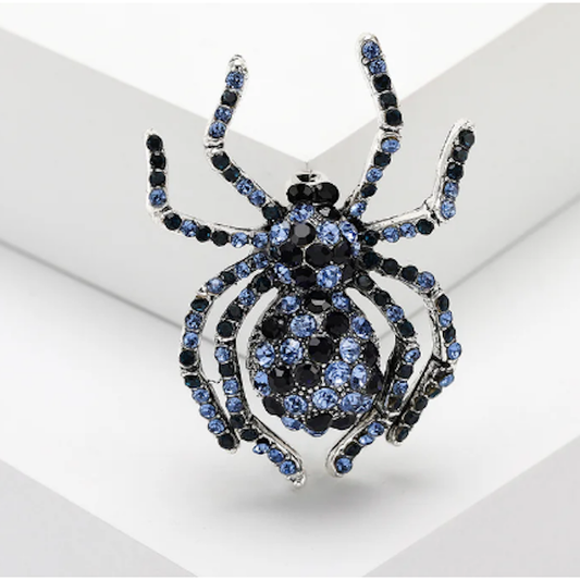 Spider Rhinestone Brooch Pin-Blue/Black