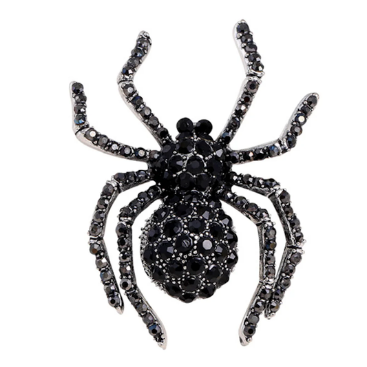 Spider Rhinestone Brooch Pin-Black