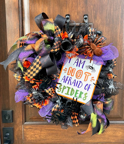 "I Am NOT Afraid of Spiders" Halloween Wreath, Handmade/Custom