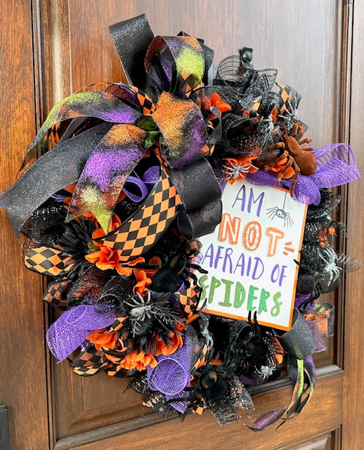 "I Am NOT Afraid of Spiders" Halloween Wreath, Handmade/Custom