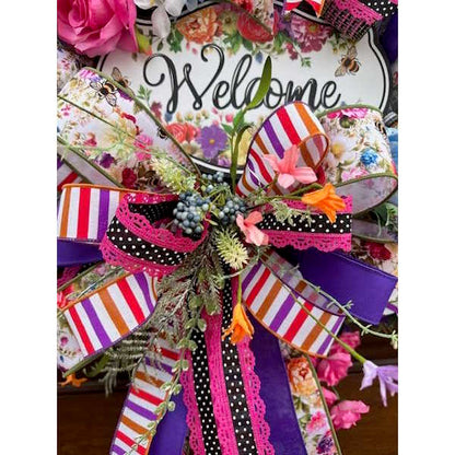 Spring Floral "Welcome" Wreath, Handmade
