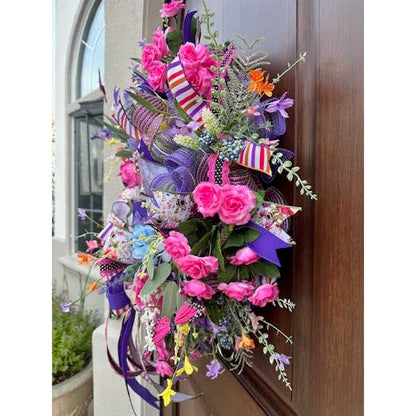 Spring Floral "Welcome" Wreath, Handmade