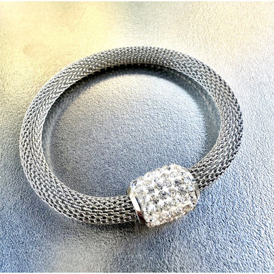 Stainless Steel Mesh Crystal Bracelet