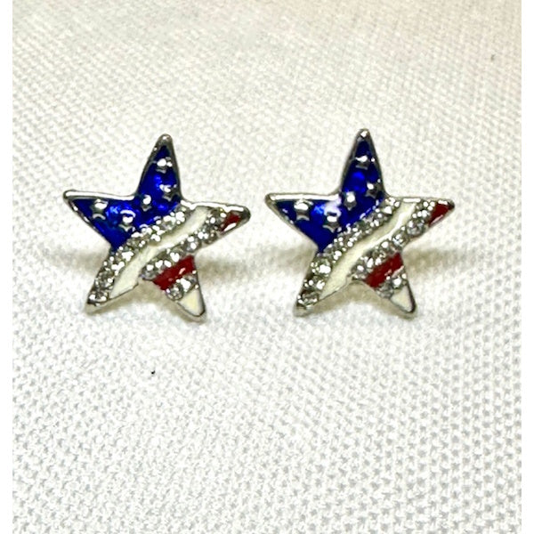 American Flag Star Rhinestone Stud Earrings