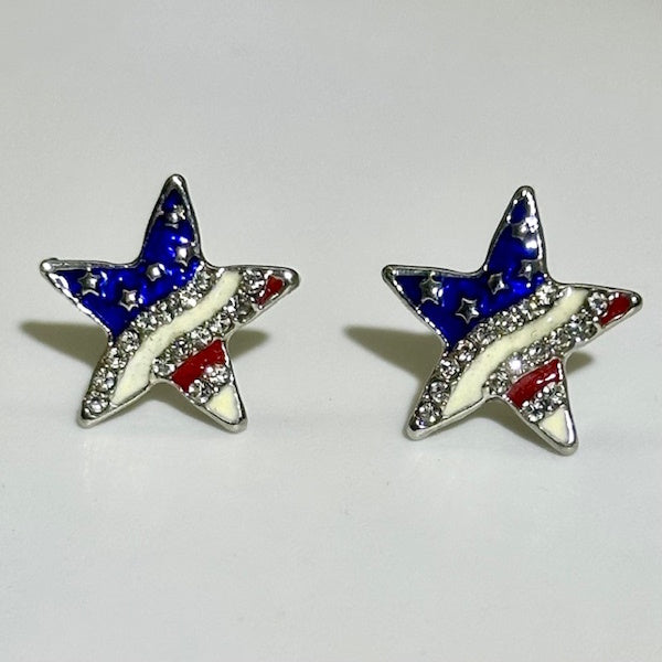 American Flag Star Rhinestone Stud Earrings