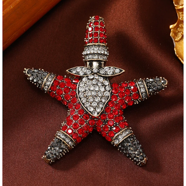 Starfish Santa Rhinestone Brooch