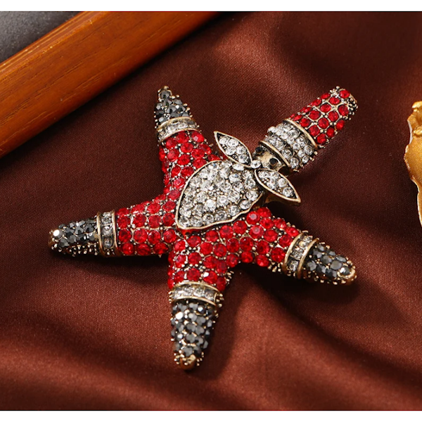 Starfish Santa Rhinestone Brooch