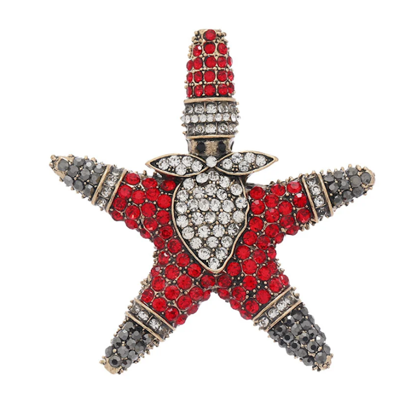 Starfish Santa Rhinestone Brooch