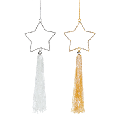 Rhinestone Star with Beaded Tassel Ornament-Silver or Gold, each sold separately