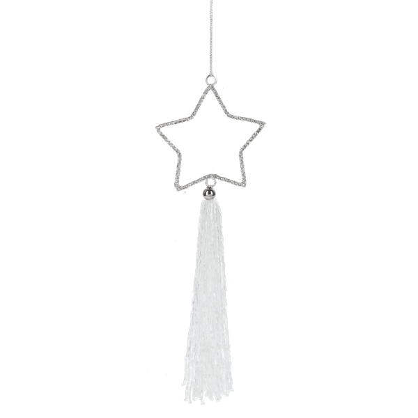Rhinestone Star with Beaded Tassel Ornament-Silver or Gold, each sold separately