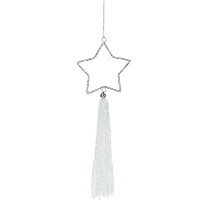 Rhinestone Star with Beaded Tassel Ornament-Silver or Gold, each sold separately