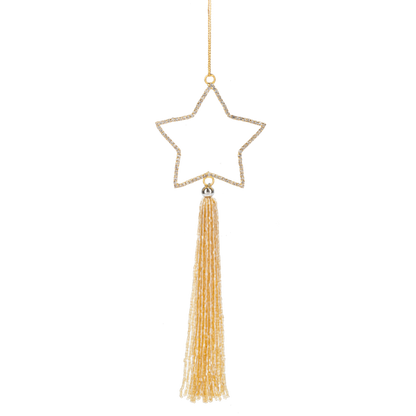 Rhinestone Star with Beaded Tassel Ornament-Silver or Gold, each sold separately