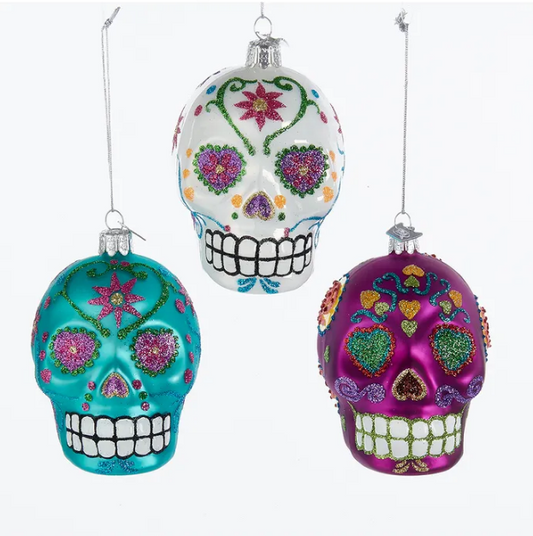 Sugar Skull Glass Ornament Heart Eyes, 3 Colors, each sold separately