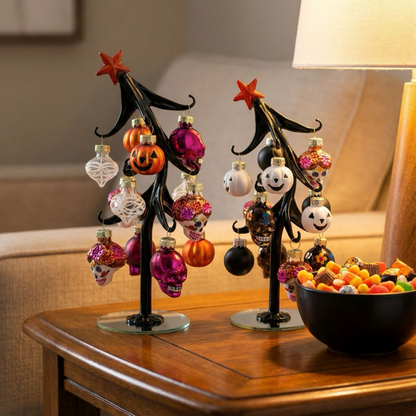 Sugar Skull Slanted Glass Tree with Ornaments-Assorted Styles, sold separately