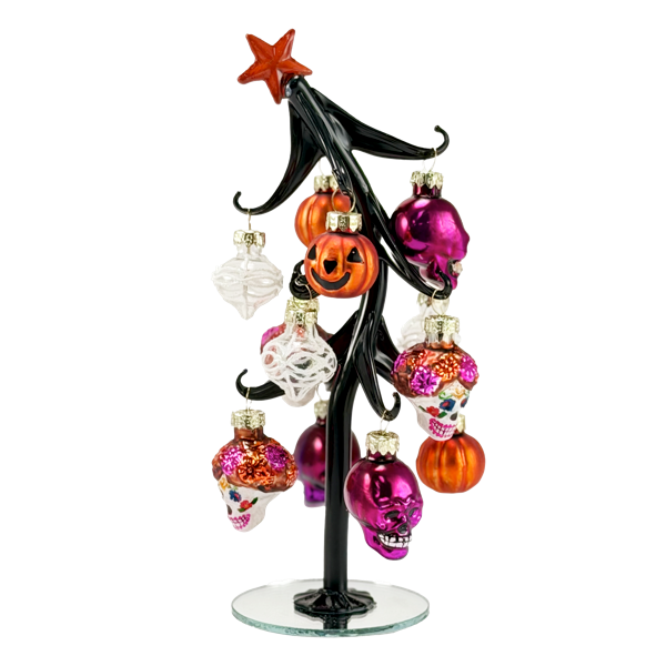 Sugar Skull Slanted Glass Tree with Ornaments-Assorted Styles, sold separately