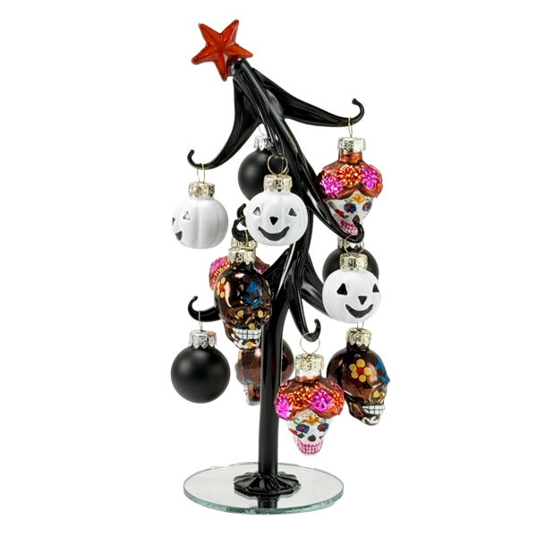 Sugar Skull Slanted Glass Tree with Ornaments-Assorted Styles, sold separately