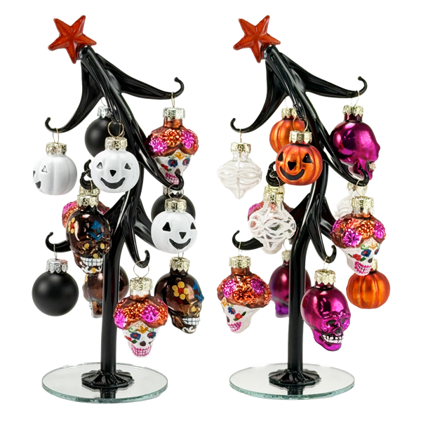 Sugar Skull Slanted Glass Tree with Ornaments-Assorted Styles, sold separately