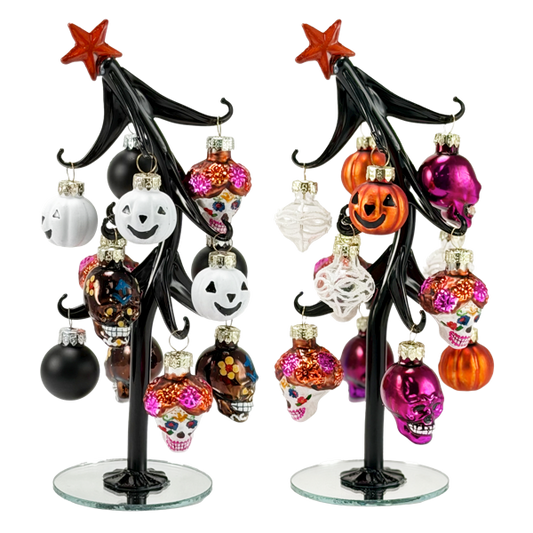Sugar Skull Slanted Glass Tree with Ornaments-Assorted Styles, sold separately