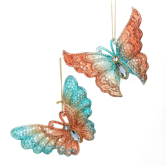 Teal & Desert Rose Butterfly Ornament-Assorted, sold separately