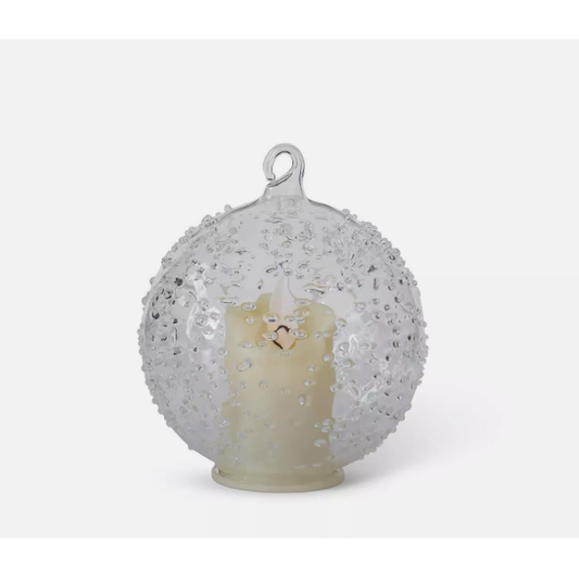 Textured Glass Globe LED Flicker Flame Ornament w/Timer