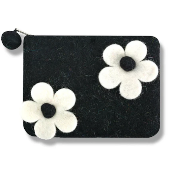 Two Flowers Coin Purse-Black and White