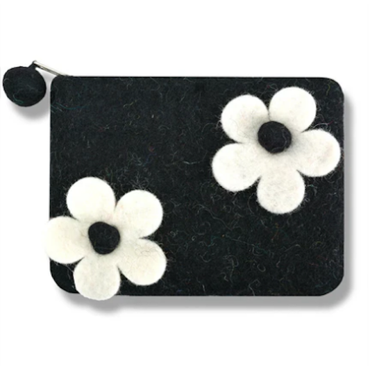 Two Flowers Coin Purse-Black and White