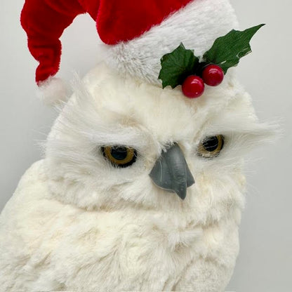 White Owl with Red Santa Hat