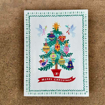 Merry Christmas, Christmas Tree Printed Wood Art Block