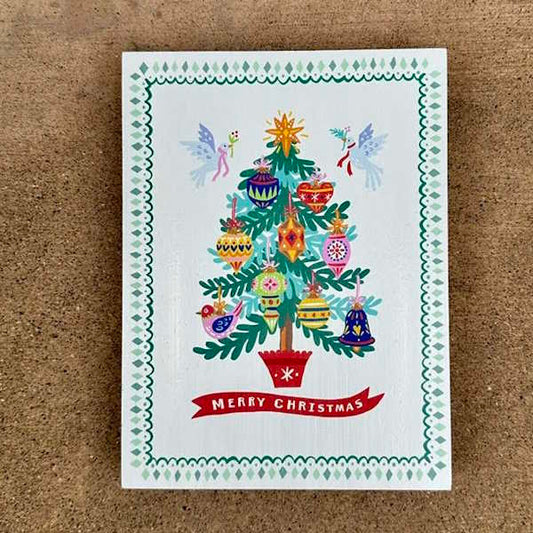 Merry Christmas, Christmas Tree Printed Wood Art Block