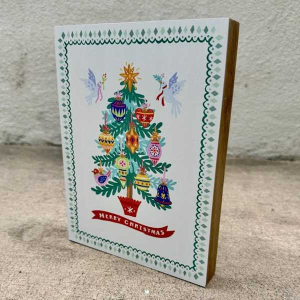 Merry Christmas, Christmas Tree Printed Wood Art Block