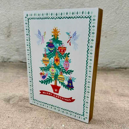 Merry Christmas, Christmas Tree Printed Wood Art Block