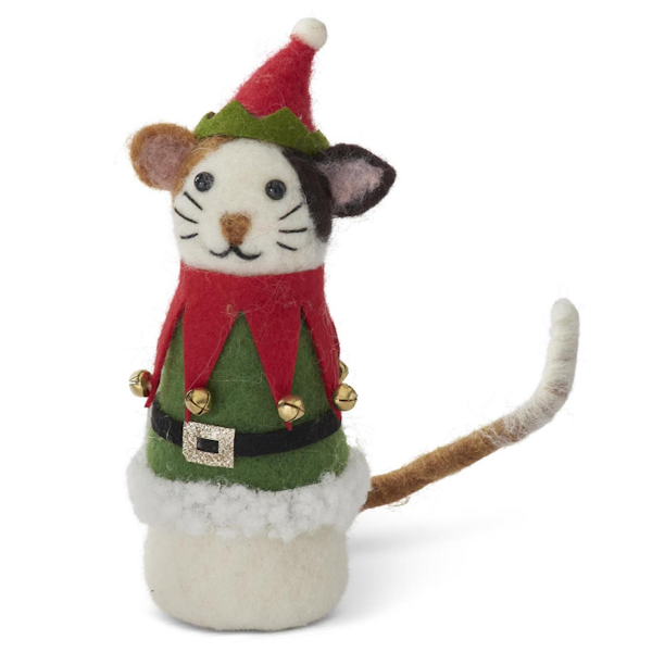 Wool Calico Cat in Red & Green Elf Suit-Ornament