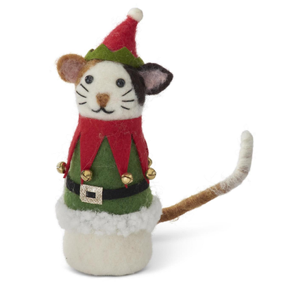 Wool Calico Cat in Red & Green Elf Suit-Ornament