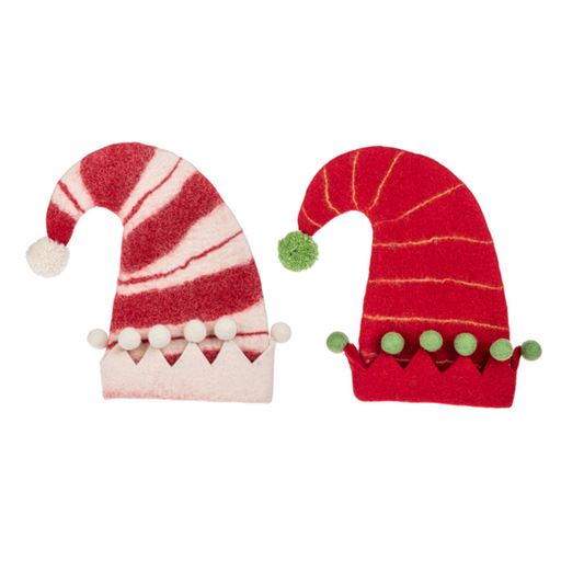 Decorative Wool Holiday Elf Hat, 2 Styles, sold separately