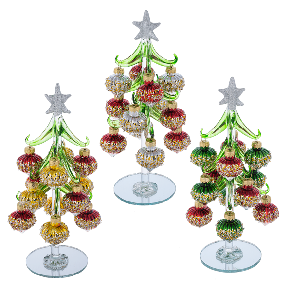 Glass Christmas Tree with Shimmer Ornaments