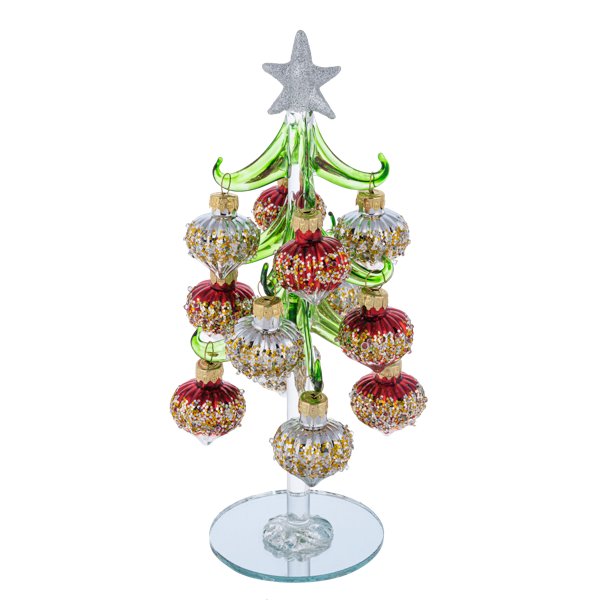 Glass Christmas Tree with Shimmer Ornaments