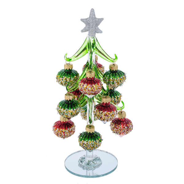 Glass Christmas Tree with Shimmer Ornaments