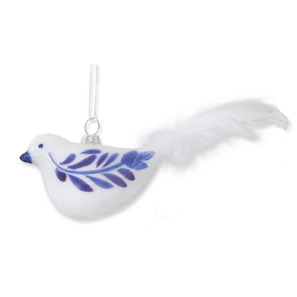 Blue and White Glass Bird Ornament with Feather Tails-Assorted, each sold separately