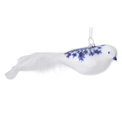 Blue and White Glass Bird Ornament with Feather Tails-Assorted, each sold separately