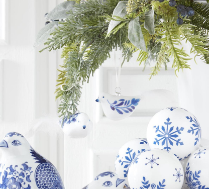 Blue and White Glass Bird Ornament with Feather Tails-Assorted, each sold separately