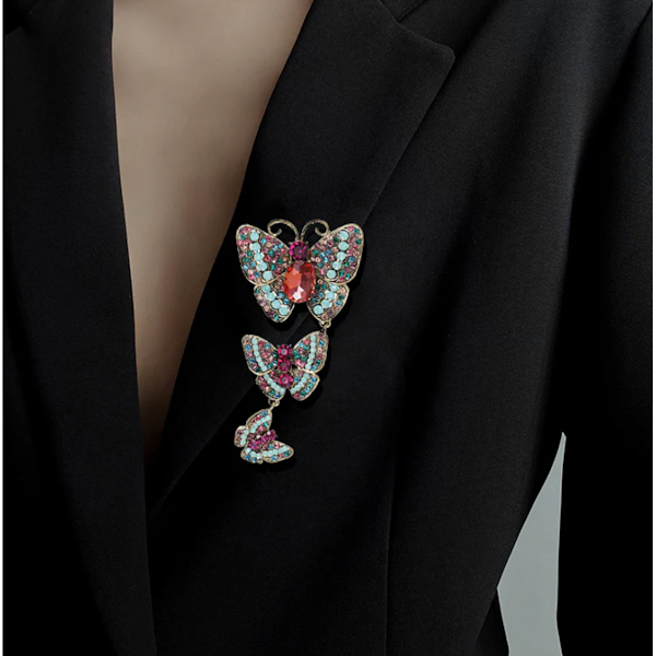 Butterfly Chain Rhinestone Lapel Pin