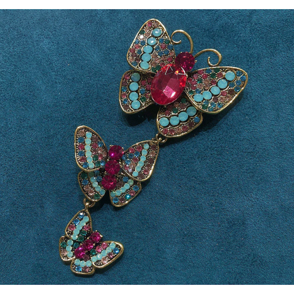 Butterfly Chain Rhinestone Lapel Pin