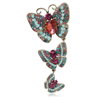 Butterfly Chain Rhinestone Lapel Pin