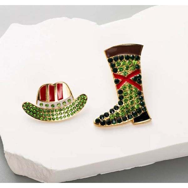 Cowgirl Hat & Boot Asymmetrical Rhinestone Earrings