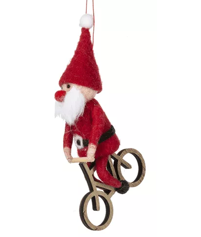 Santa Gnome on Bike Ornament