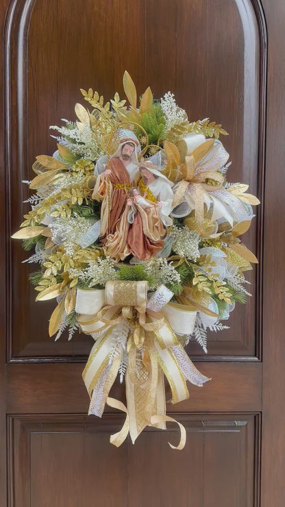 Gold and Ivory Nativity Wreath-Handmade